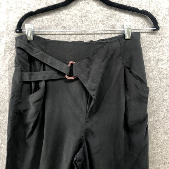 Anthropologie High Rise Tapered Pants Womens S Black Buckle Front Relaxed Modal - Picture 3 of 10